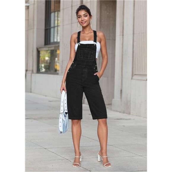 New Women’s Adjustable Strap Stretch Denim Overalls - Trendy & Relaxed Fit - Picture 6 of 8
